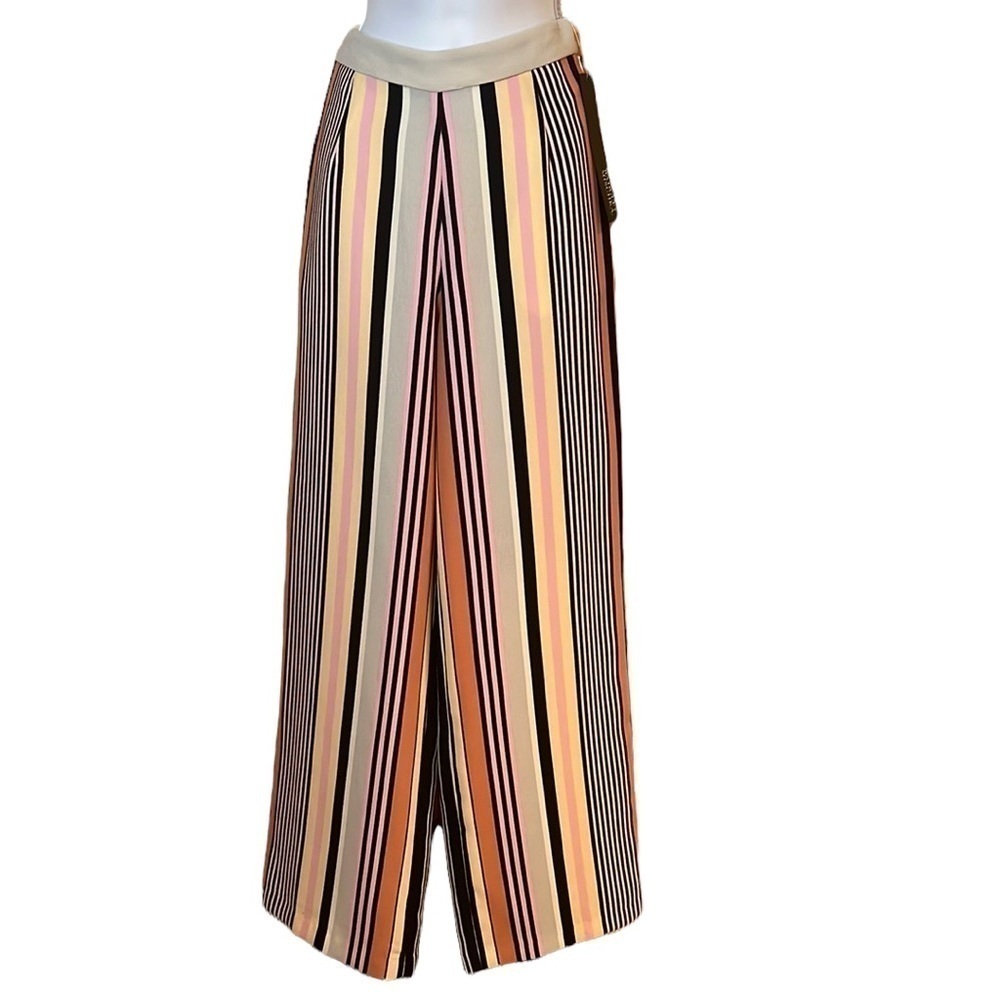 NWT Badgley Mischka Collection Colorful Striped Wide Leg Pants Sz-2